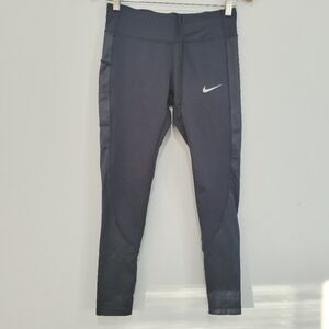 Nike Dri-Fit Black Leggings Faux Leather Panel Size Small
